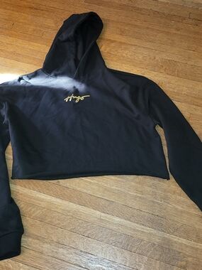 HUGO Daphana Black Hoodie with Gold Script Emblem